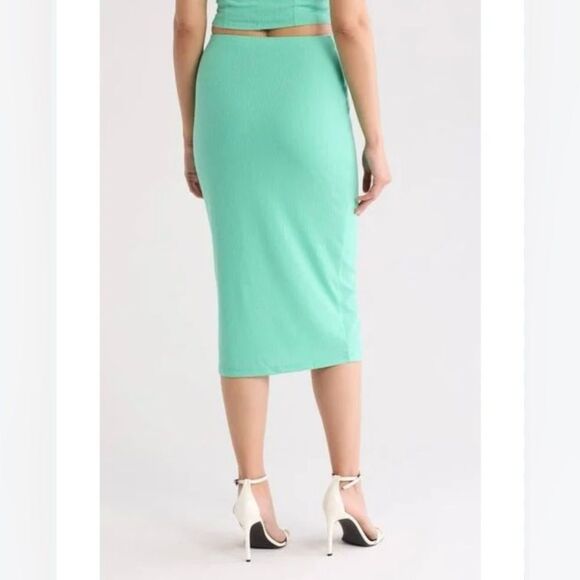 NWT AFRM Los Angeles Port Ribbed Pencil Skirt in Mint Green - Size XS - Picture 2 of 8